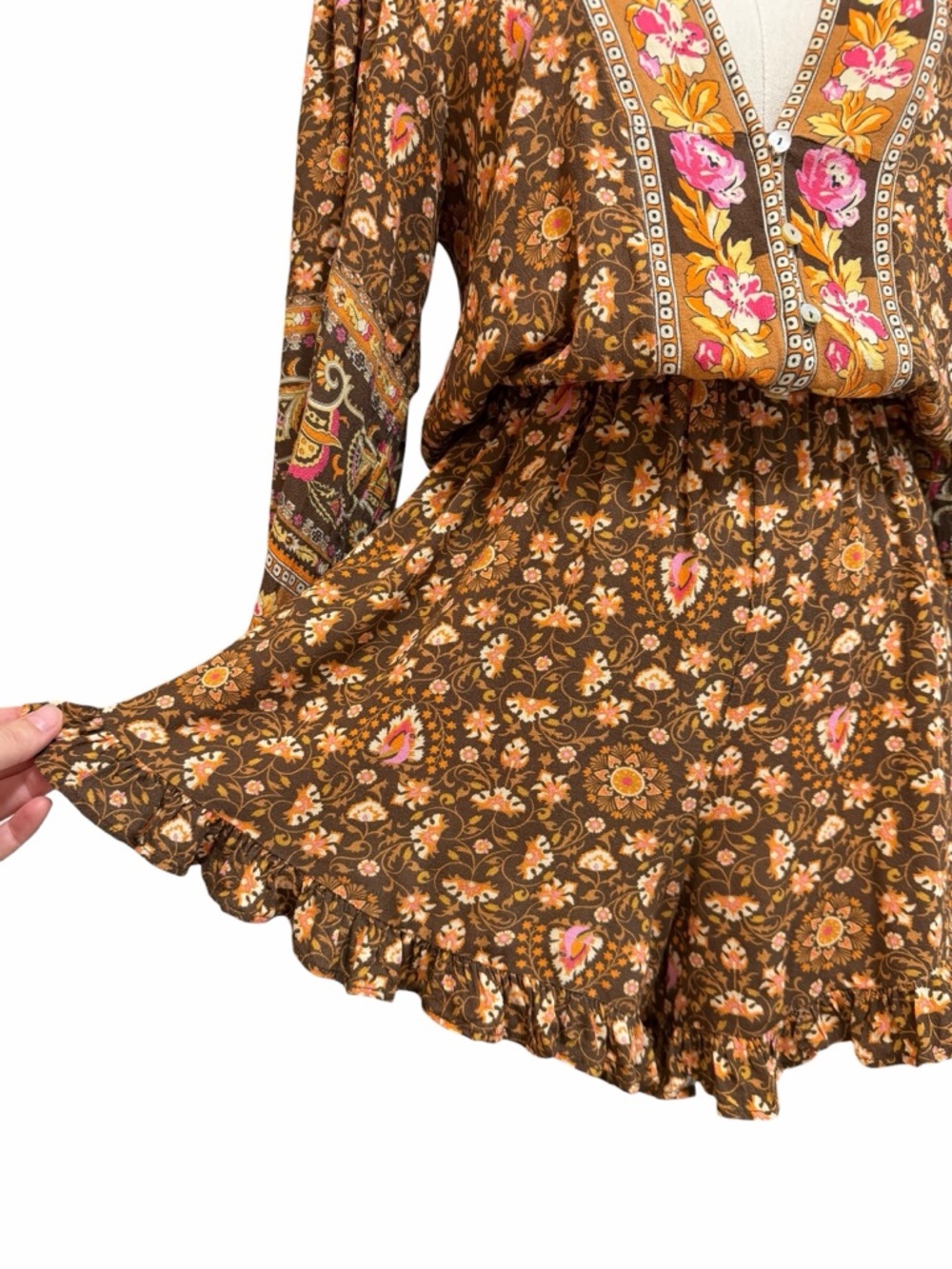 SPELL Madame Peacock Romper Coffee Floral Size Small - Picture 7 of 12